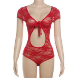 Summer Women sexy v-neck hollow backless lace short-sleeved bodysuit
