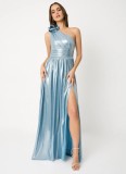 Women Strapless Backless Slit Evening Dress