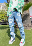 Men Casual print Denim Pants