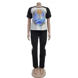 Women printed short-sleeved top and Pants two-piece set
