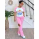 Women printed short-sleeved top and Pants two-piece set