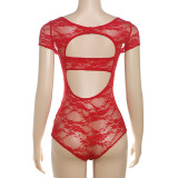 Summer Women sexy v-neck hollow backless lace short-sleeved bodysuit