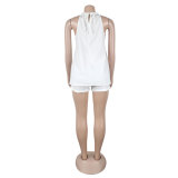 Women sexy solid slit halter neck lace-up sleeveless top and shorts two-piece set