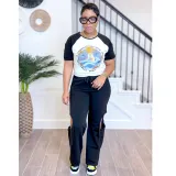 Women printed short-sleeved top and Pants two-piece set