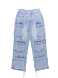 Women retro trend Cargo Denim Pants