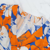 Plus Size Women V-neck Chic Bubble Short Sleeve Print Dress