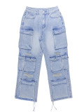 Women retro trend Cargo Denim Pants