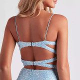 Women Sexy Sequined Strapless Bodycon Backless Strapless Mini Dress