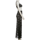 Summer Women sexy hollow strap top and solid lace skirt two-piece suit