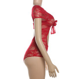 Summer Women sexy v-neck hollow backless lace short-sleeved bodysuit