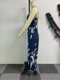 Printed Hollow Strap Wide-Leg Jumpsuit