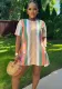 Contrast Color Stripe Printed Pocket Short Sleeve Causal Dress