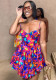 Printed Strap Slim Waist A-Line Dress