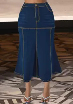 Plus Size Women's Denim Casual Long Skirt
