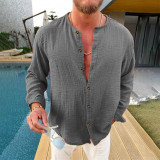 Spring Autumn Texture Men's Loose Casual Stand Collar Long-Sleeved Shirt