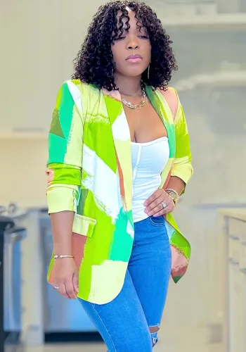 Fashion Women's Long-Sleeved Printed Blazer Trendy Jacket