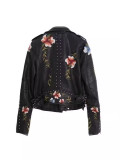 Women Embroidered Rivet Pu-Leather Long Sleeve Coat