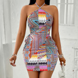 Summer Women sexy Halter Neck print dress