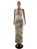 Women's Dress Tie-Dye Halter Neck Sexy Fashion Long Dress