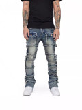 Men's Elastic Patch Denim Cargo Straight Pants