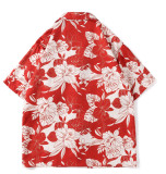 American Retro Classic Flower Shirt Men's Short-Sleeved Summer Casual Loose Hawaiian Shirt