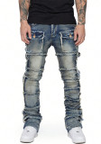 Men's Elastic Patch Denim Cargo Straight Pants