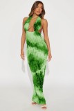 Women's Dress Tie-Dye Halter Neck Sexy Fashion Long Dress