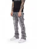 Men's Elastic Patch Denim Cargo Straight Pants