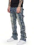 Men's Elastic Patch Denim Cargo Straight Pants