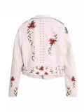 Women Embroidered Rivet Pu-Leather Long Sleeve Coat