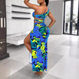 Summer Women print one-shoulder hollow dress