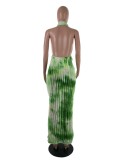 Women's Dress Tie-Dye Halter Neck Sexy Fashion Long Dress