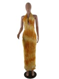 Women's Dress Tie-Dye Halter Neck Sexy Fashion Long Dress