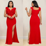 Fashion Women's V-Neck Sleeveless Long Slit Dress