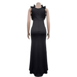 Fashion Women's V-Neck Sleeveless Long Slit Dress