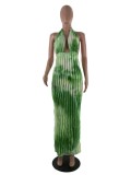 Women's Dress Tie-Dye Halter Neck Sexy Fashion Long Dress