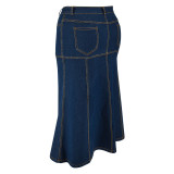 Plus Size Women's Denim Casual Long Skirt