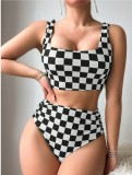 Women's Spring Sexy Plaid Two Pieces Bikini Swimsuit