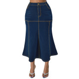 Plus Size Women's Denim Casual Long Skirt