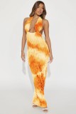 Women's Dress Tie-Dye Halter Neck Sexy Fashion Long Dress