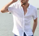 Men's Summer Solid Short Sleeve Turndown Collar Trendy Casual Shirt