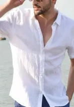 Men's Summer Solid Short Sleeve Turndown Collar Trendy Casual Shirt
