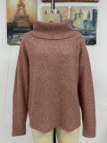 Women Autumn Winter Stacked Collar Solid Color Off Shoulder Loose Sexy Knitting Shirt Long Sleeve Sweater