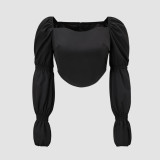 Plus Size Women Casual Off Shoulder Bell Bottom Sleeve Shirt