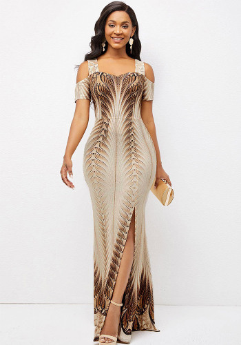 Sexy Fashion Print Off Shoulder Strap Maxi Dress