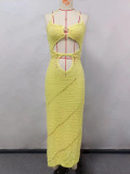 Women Solid Sexy Knitting Hollow Beach Dress