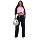 Women's Fashion Casual Summer Striped Shirt Top Loose Straight Pants Two Piece Set