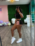Summer Women's Solid Color Sport Tight Fitting Crop Top Shorts Two Piece Set
