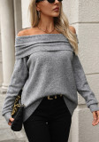 Women Autumn Winter Stacked Collar Solid Color Off Shoulder Loose Sexy Knitting Shirt Long Sleeve Sweater