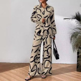 Fashion Print Casual Shirt Wide-Leg Pants Two-Piece Set